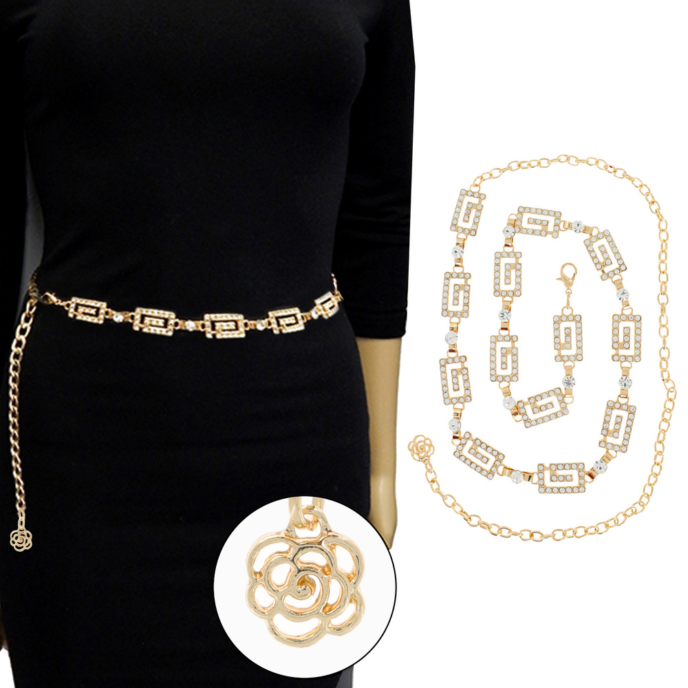 BT11277 GDCLR CRYSTAL RHINESTONE ONE SIZE GREEK SQUARE KEY CHAIN LINK