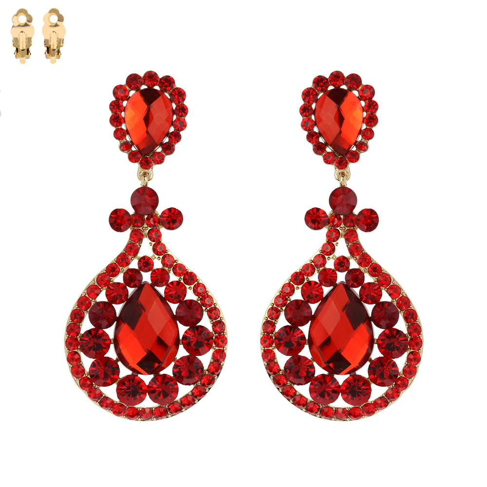 ECQ165 GCL ABSTRACT GEM STONE CLIP EARRING Clip Ons