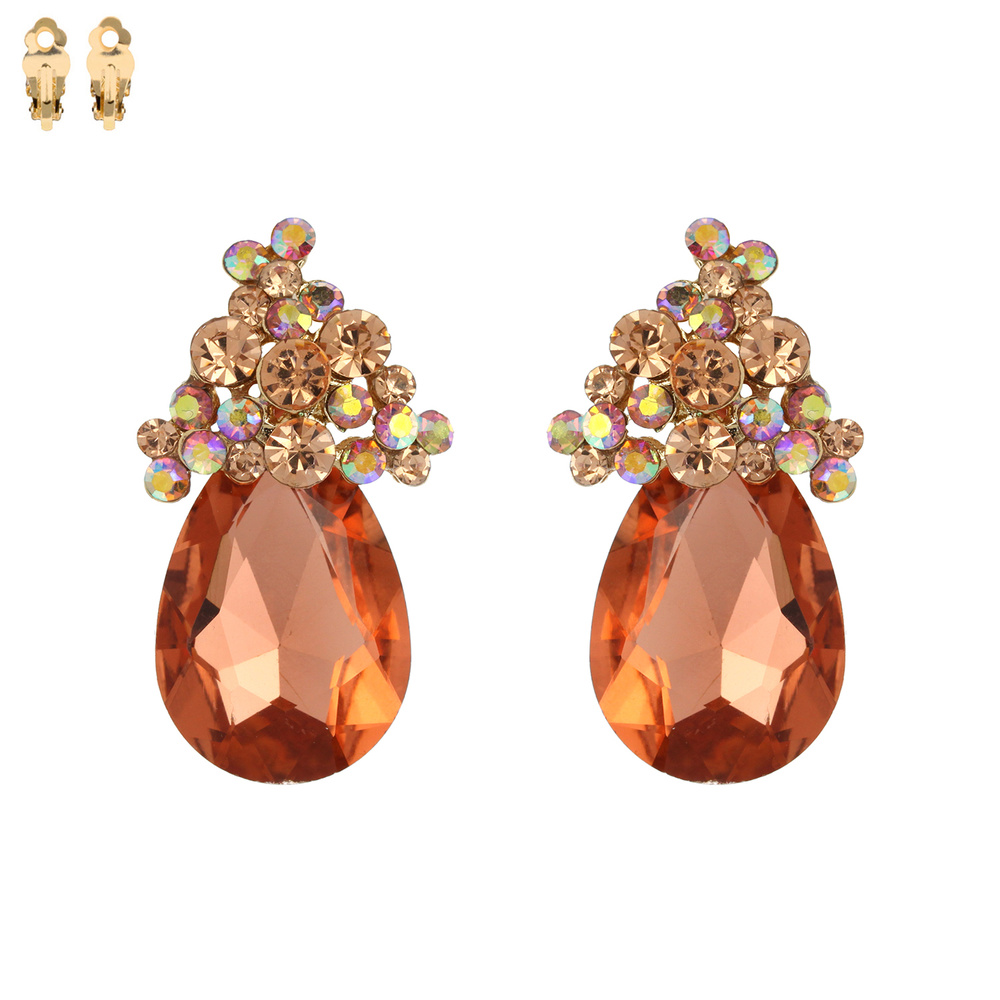 ECY8418 GPH TEARDROP CLUSTER STONE CLIP EARRING Clip Ons