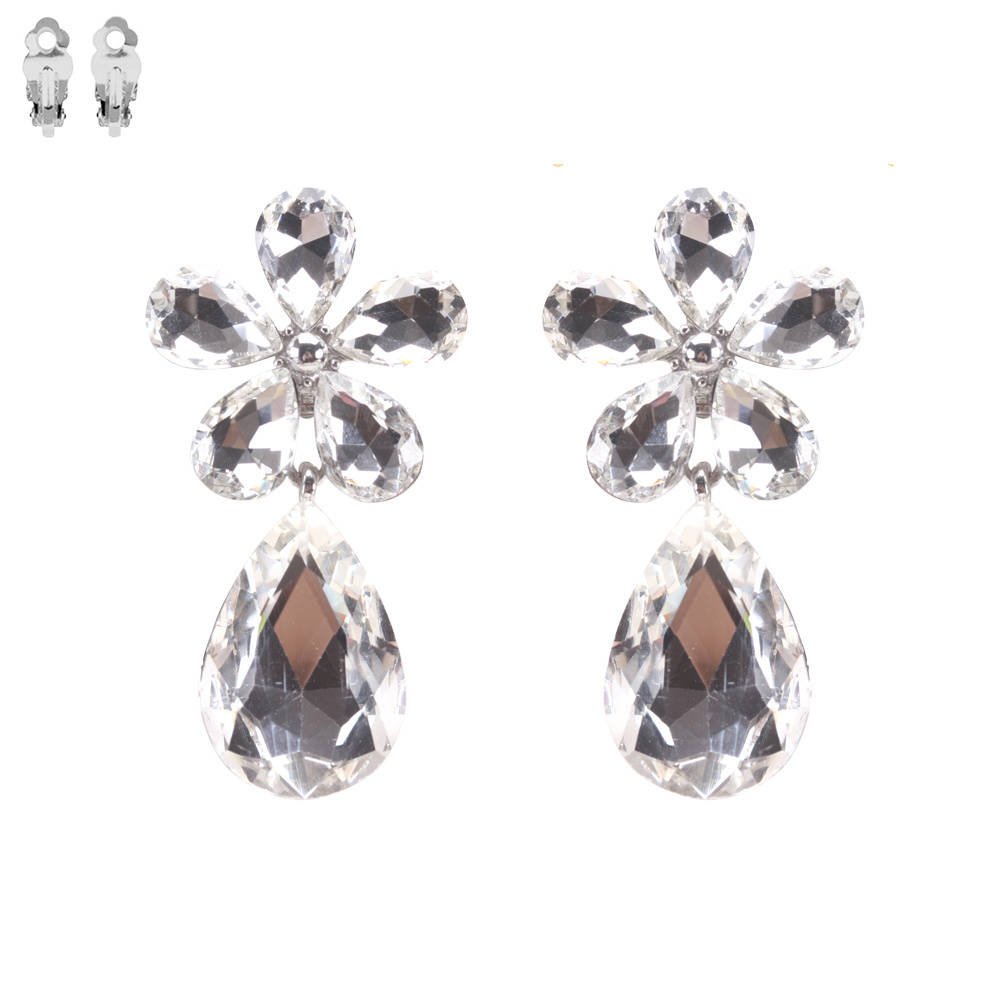 ECY9890 RCL 5 PETAL CASTING STONE CLIP EARRING Clip Earrings