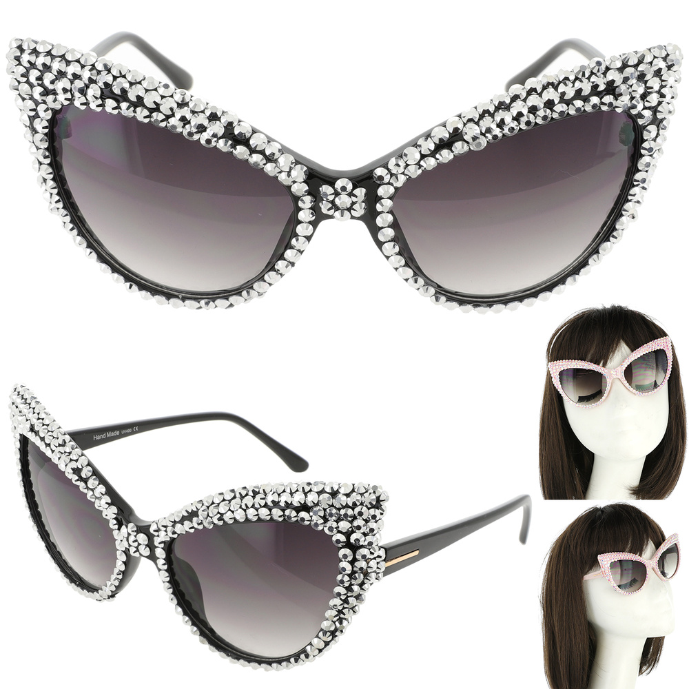 GLY11561 BKS RHINESTONE STATEMENT OVERSIZED SQUARE FRAME JEWELED SUNGLASSES
