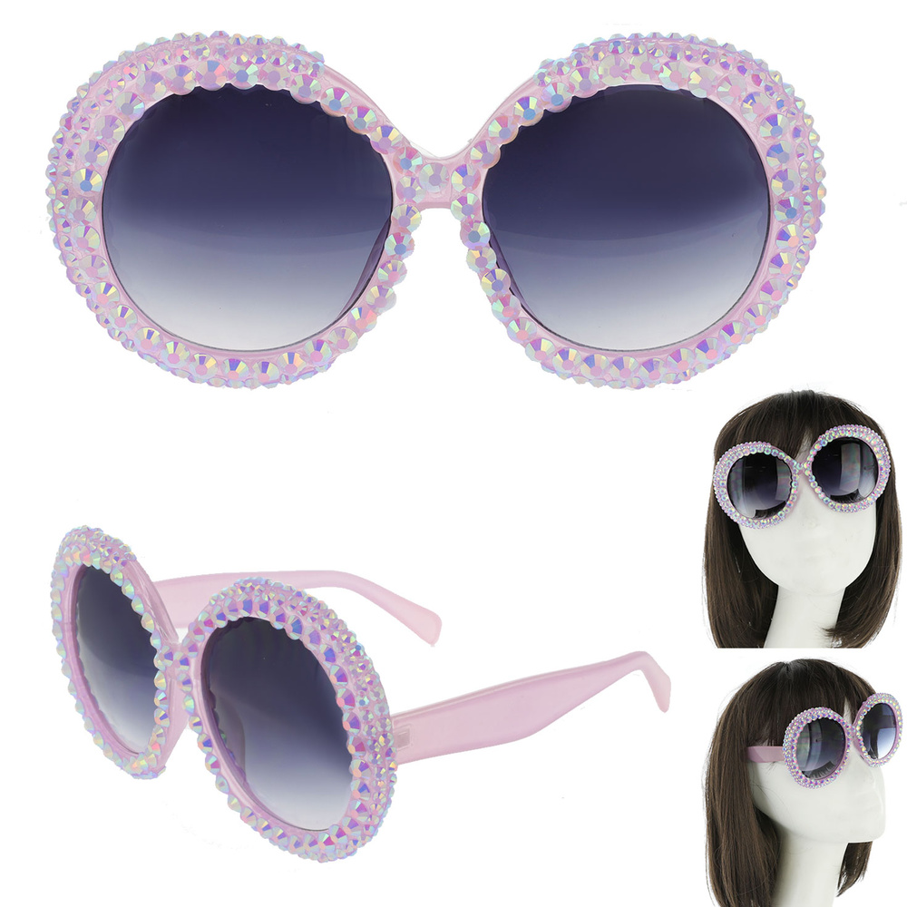 GLY11621 LV RHINESTONE STATEMENT OVERSIZED ROUND FRAME JEWELED SUNGLASSES