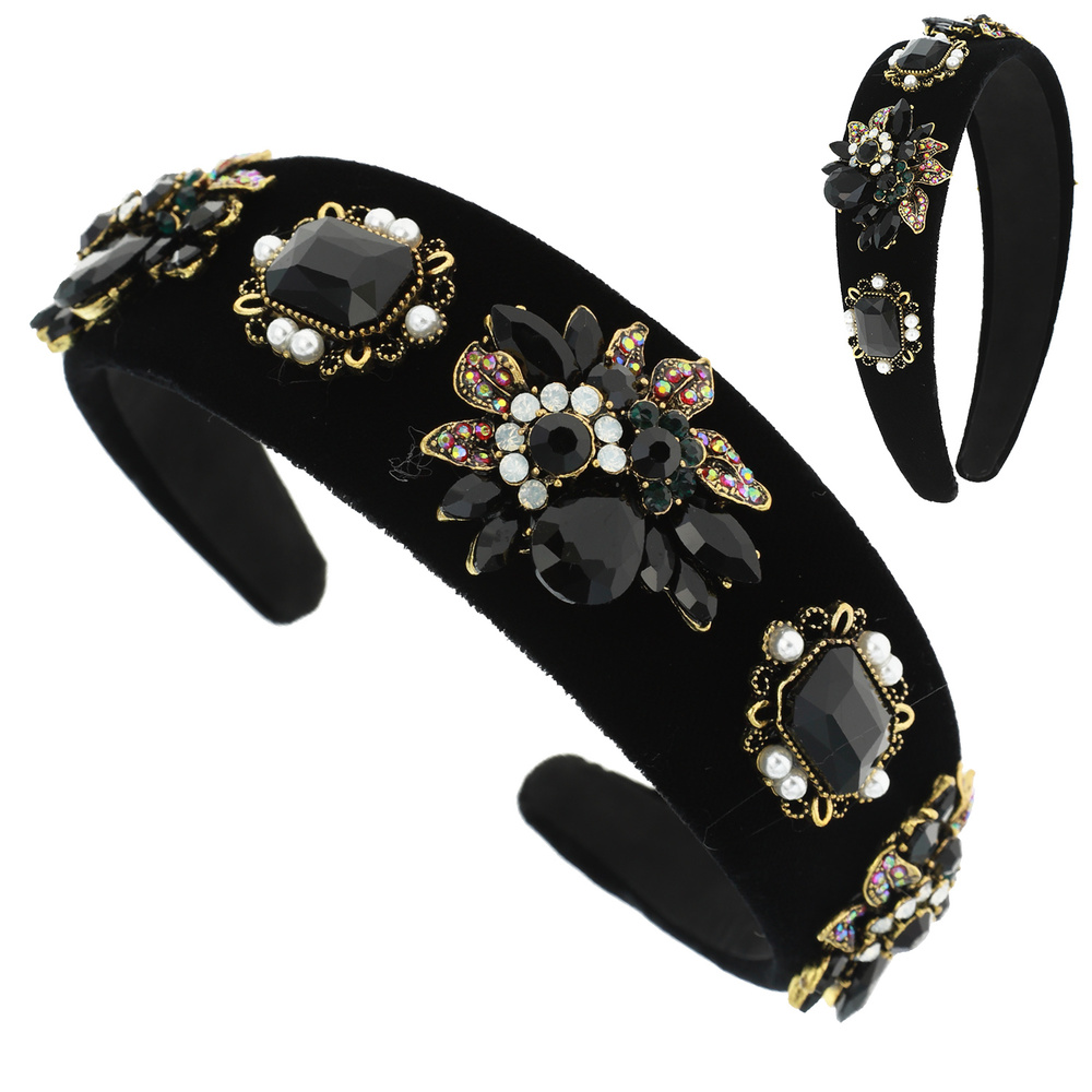 HDY11212 BK ELEGANT JEWEL HIGH FASHION HEADBAND
