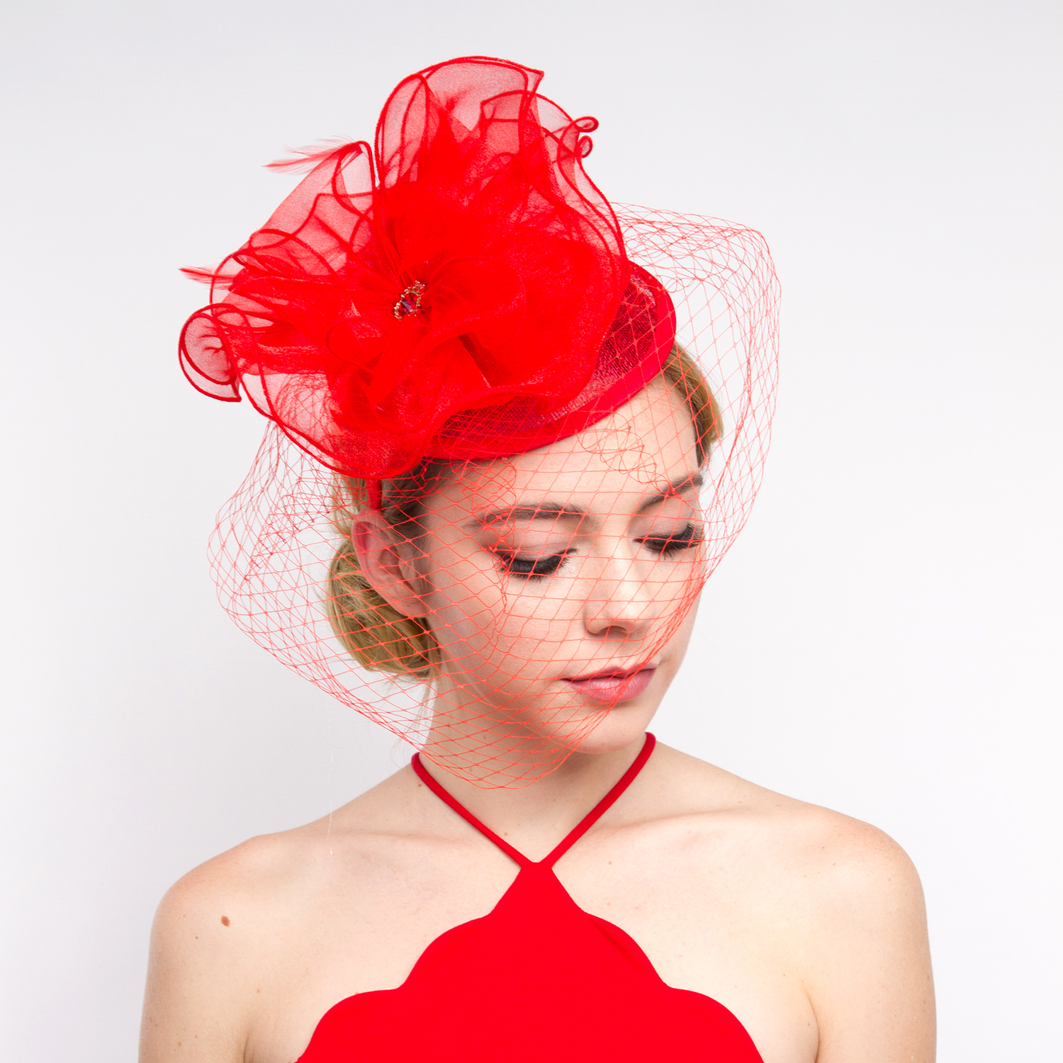 HTH2108 RD ROUND LACE FASCINATOR W/LOOPY Dressy Fascinators