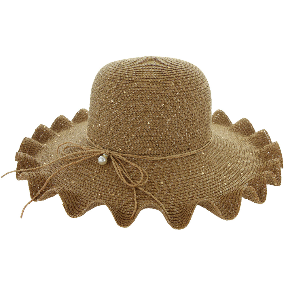HTP1101 BR STRAW BUCKET HAT W/ RUFFLED BRIM Casual Summer
