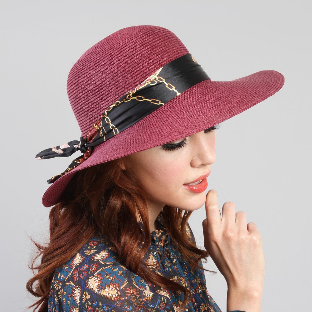 HTP757 PK PINK LARGE SUMMER HAT WITH BOW TIE Casual Summer