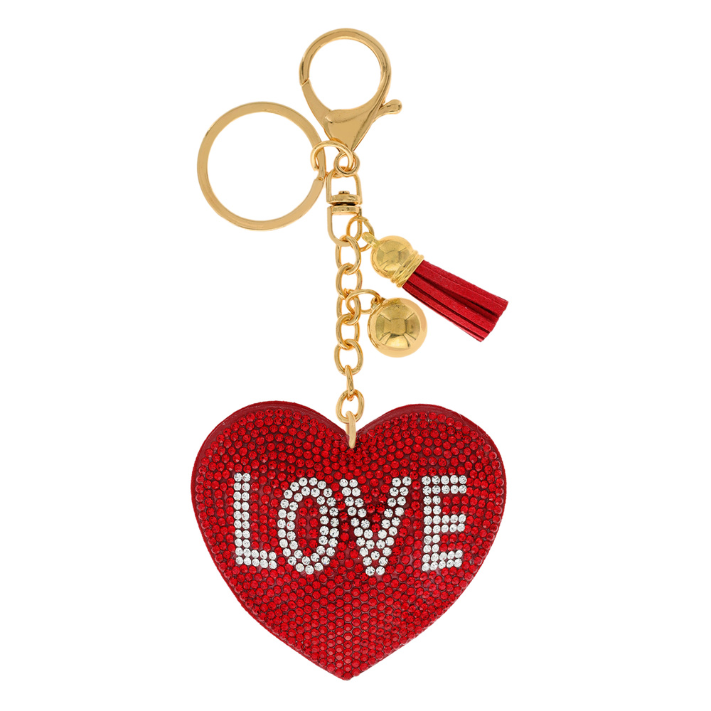 KCY11233 LOVE HEART RHINESTONE KEYCHAIN WITH TASSEL Keychains