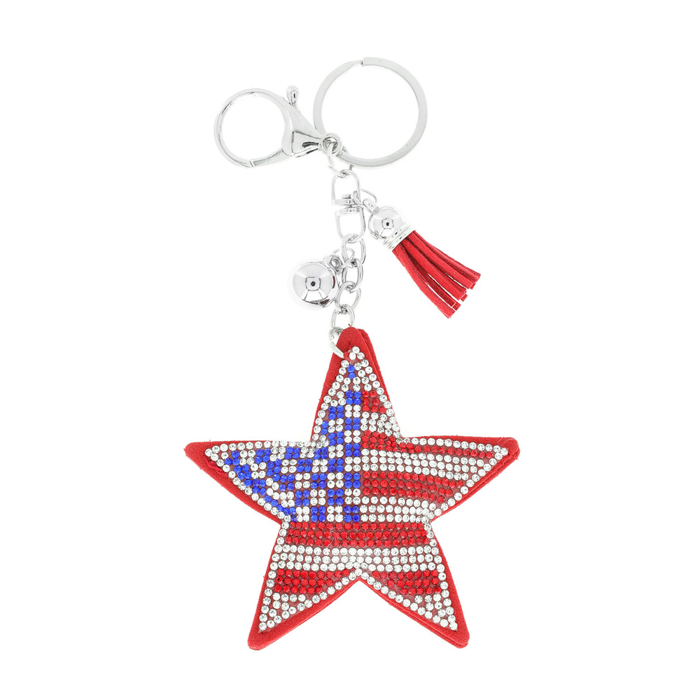 KCY11563 PATRIOTIC AMERICAN FLAG USA RHINESTONE STAR KEYCHAIN WITH ...