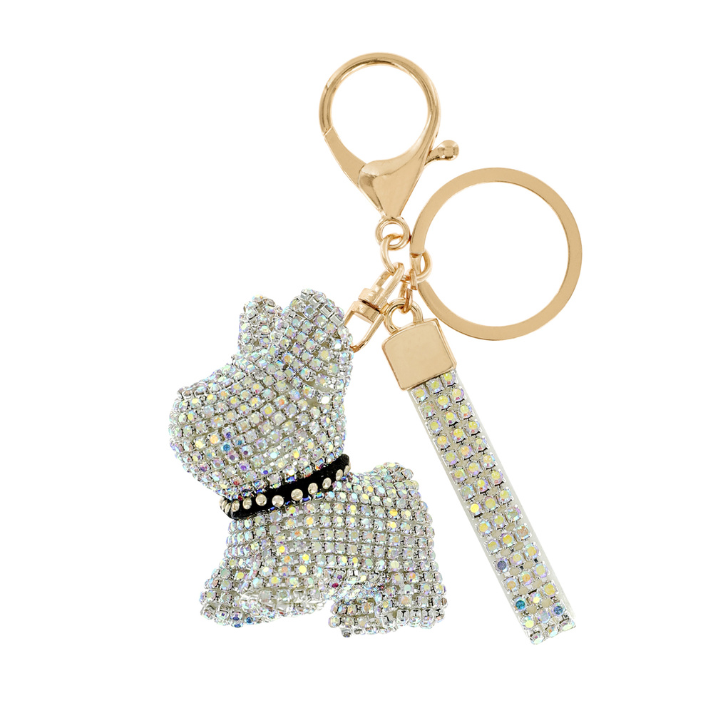 KCY1340 RY CUTE DOG RHINESTONE KEYCHAIN WITH KEY RING AND STRAP Keychains