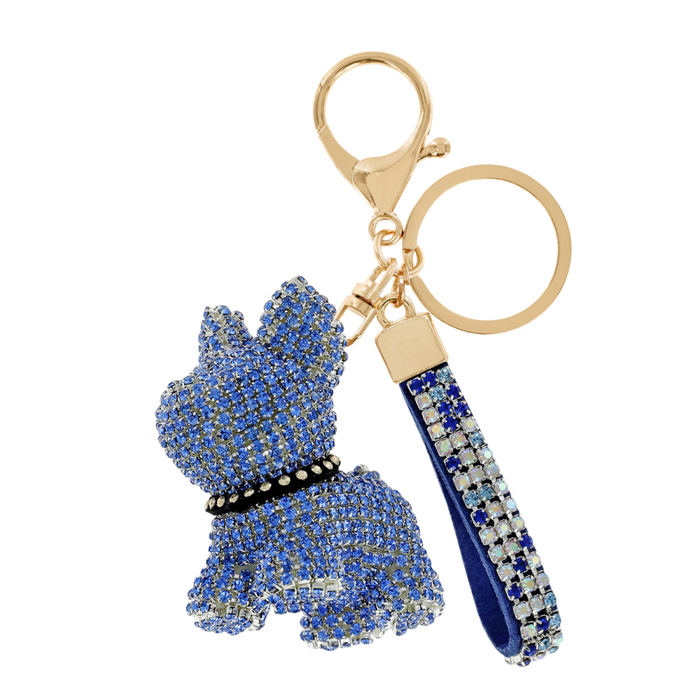 KCY1340 RY CUTE DOG RHINESTONE KEYCHAIN WITH KEY RING AND STRAP Keychains
