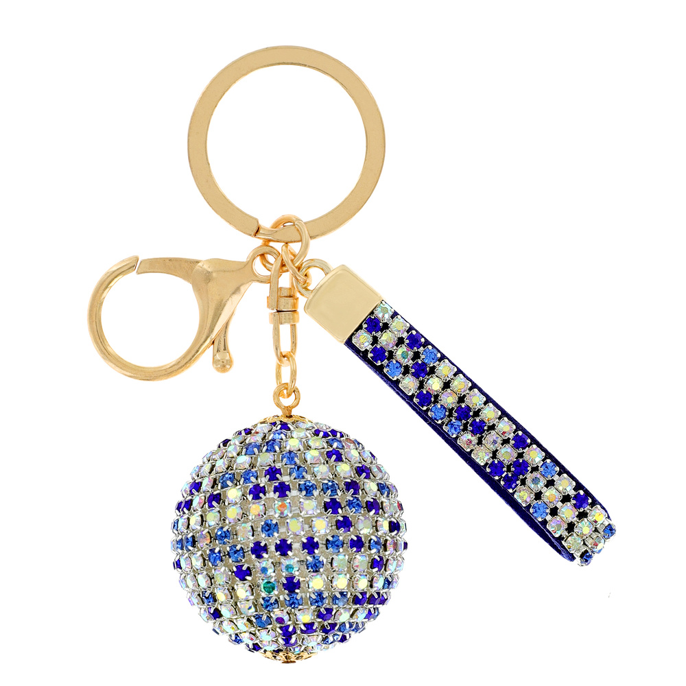 KCY1341 RYAB DISCO BALL RHINESTONE KEYCHAIN WITH KEY RING AND STRAP