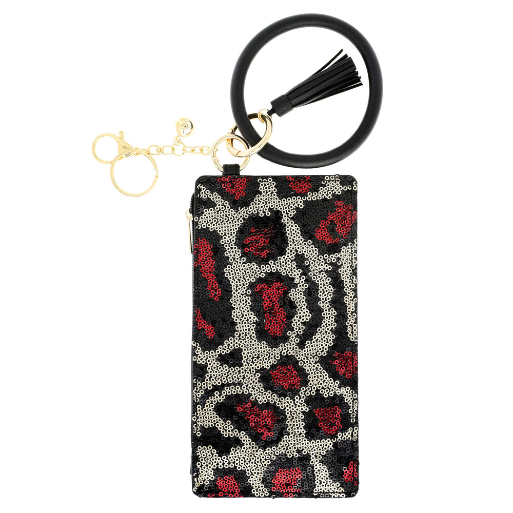 KCY1517 MU SEQUIN BLING ZIPPER PURSE WITH WRISTLET AND KEYCHAIN Keychains