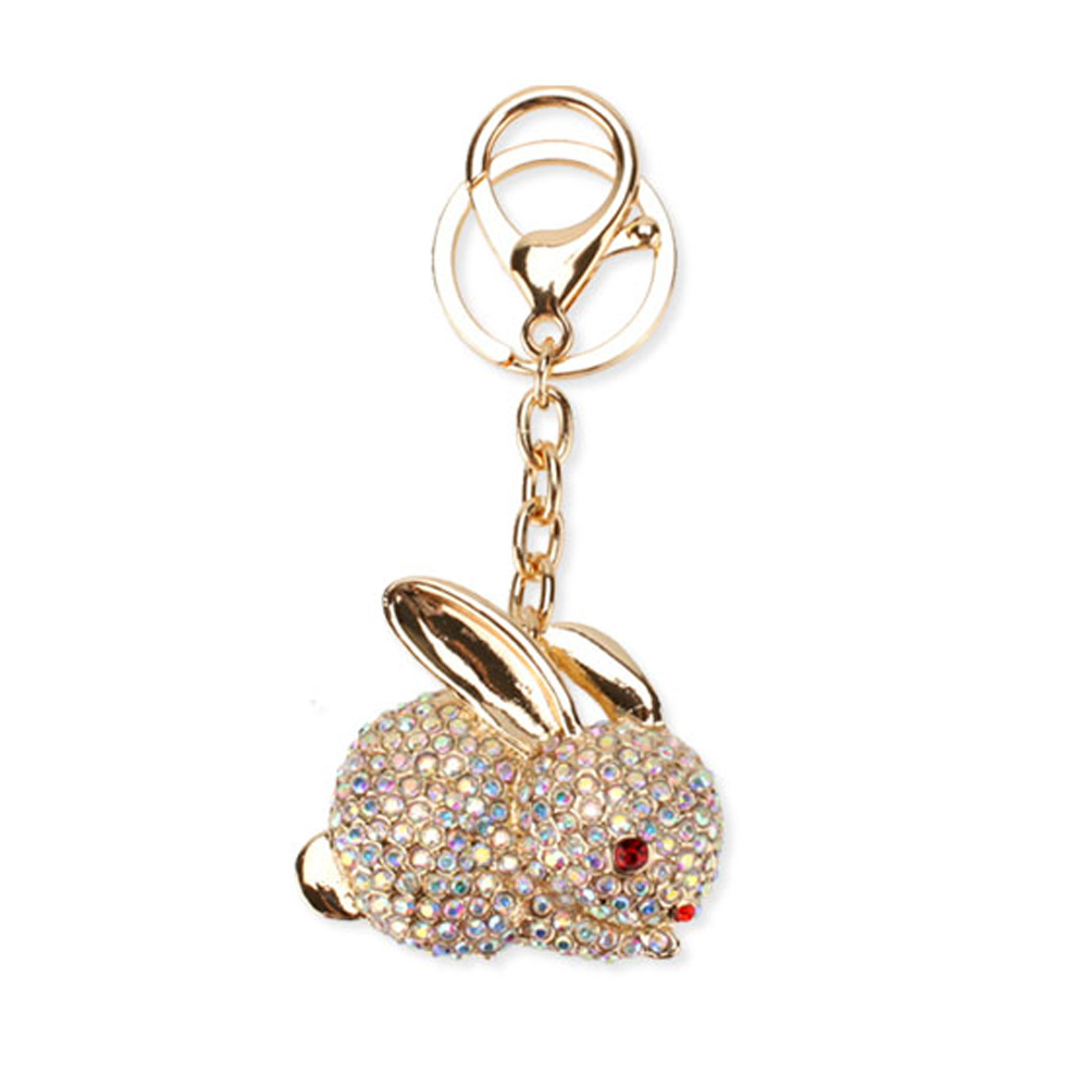 Rabbit Bunny Pink Sparkle Rhinestone Key Chain Charm Gift