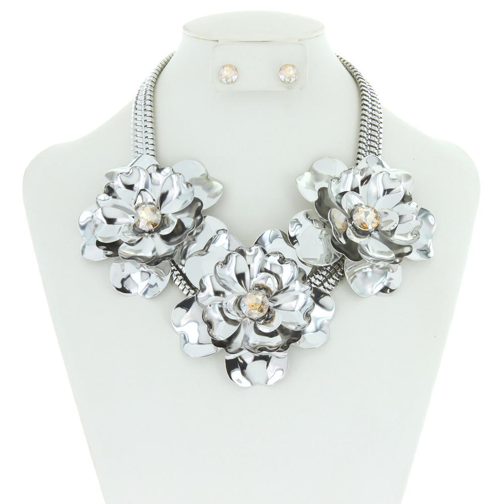 N1265 RH METAL FLOWER NECKLACE SET Fashion