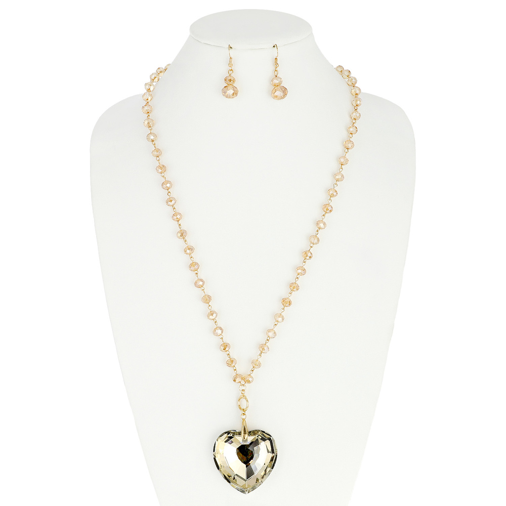 N4514 TOP HEART PENDANT BEAD NECKLACE Fashion