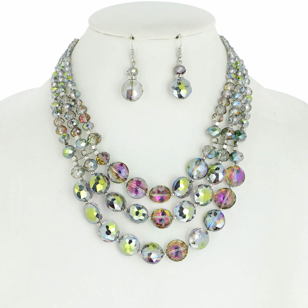 N6000 PUAB MULTI LAYERED BEAD STATEMENT NECKLACE AND EARRINGS SET Fashion