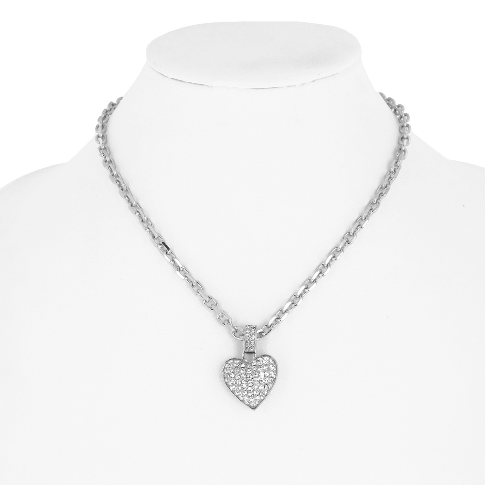N6529 RDCLR CRYSTAL RHINESTONE HEART PENDANT CHAIN LINK NECKLACE Fashion