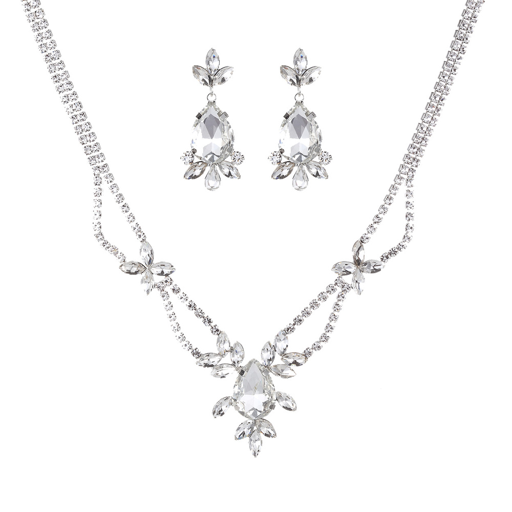 N6645 CRS CRYSTAL RHINESTONE TEARDROP NECKLACE AND EARRINGS SET