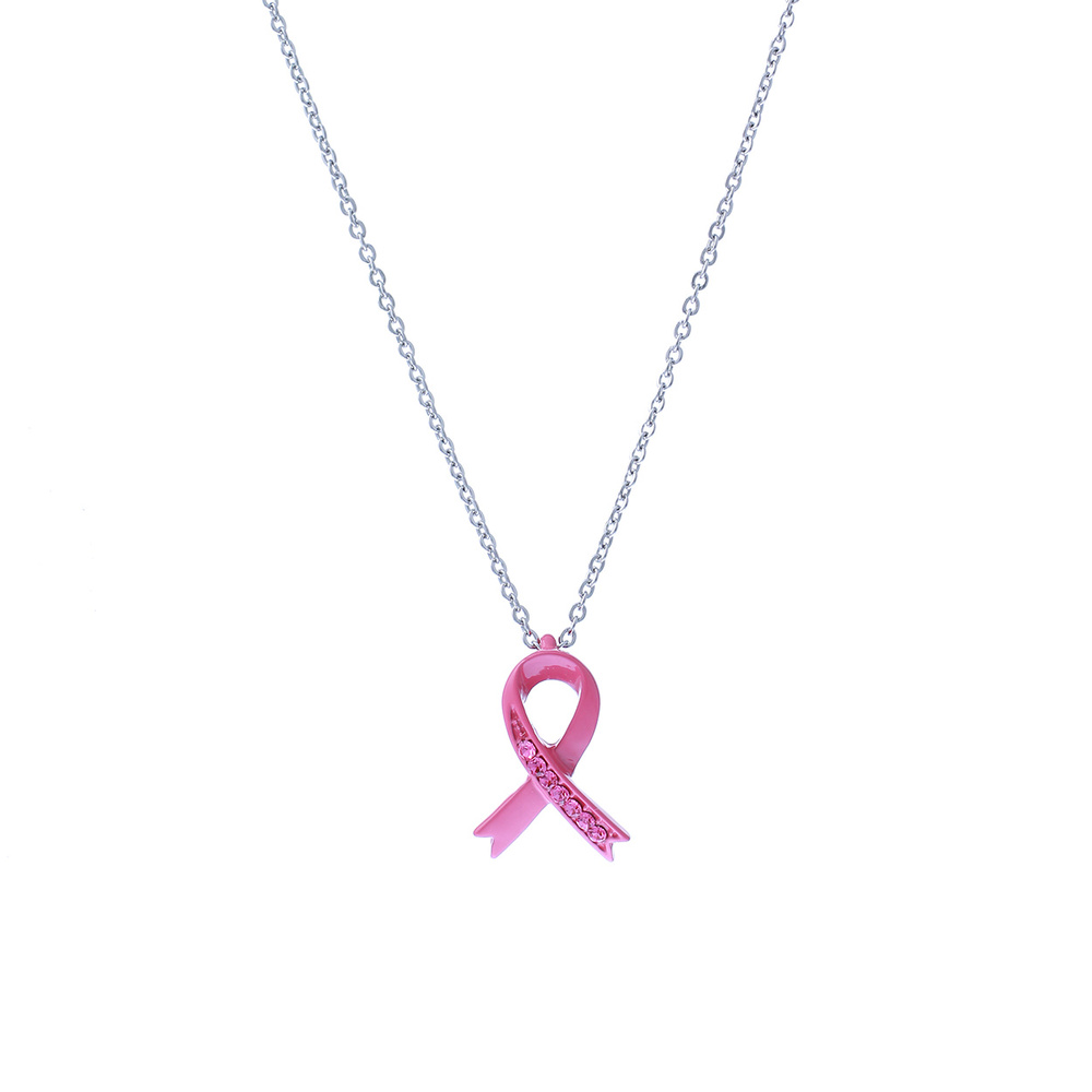 N8514 ROS BREAST CANCER PINK RIBBON PENDANT NECKLACE