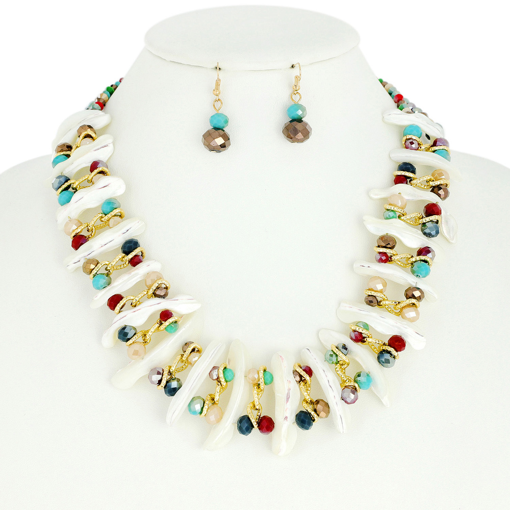 NEY1382 MU FASHION BEAD NECKLACE AND EARRINGS SET