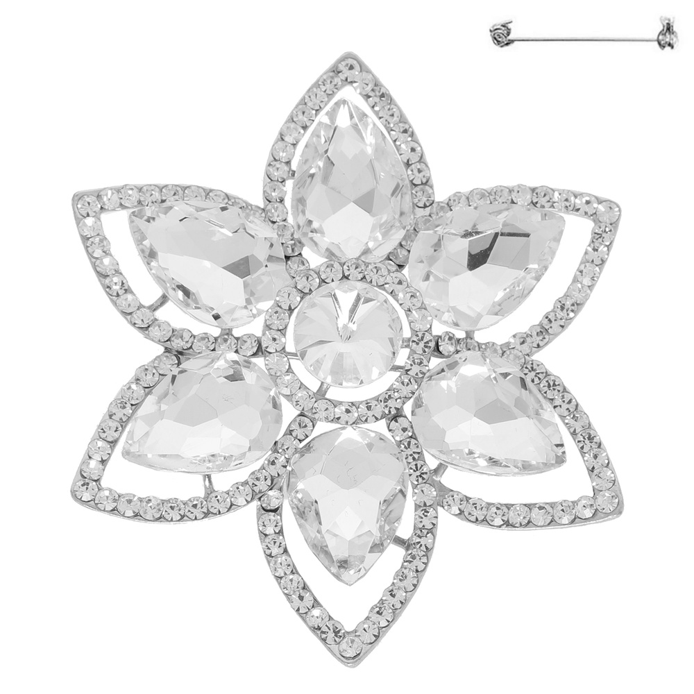 P5355 SCL VINTAGE FLORAL CRYSTAL GEMSTONE BROOCH PIN Flower