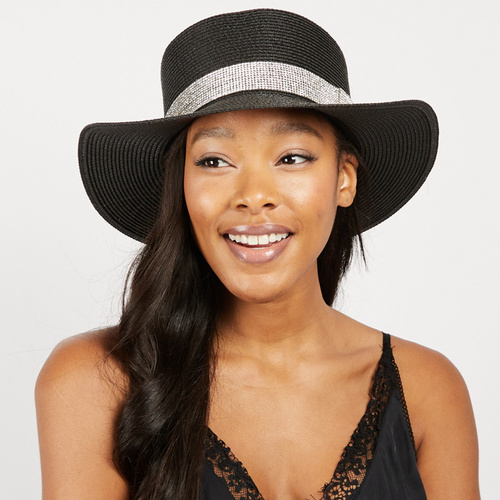 PAPER BRAID TOP HAT W STONE STRIP