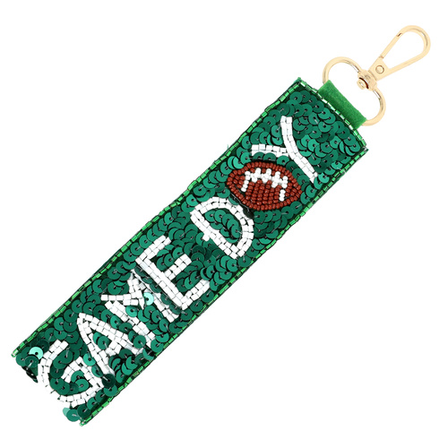 GAME DAY SEED BEADED SEQUIN FOOTBALL KEYCHAIN