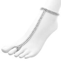 2 LINE RHINESTONE ANKLET W/ TOE RING CHAIN