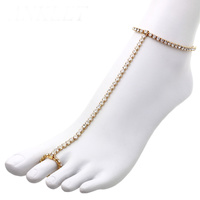 1 LINE RHINESTONE ANKLET W/ TOE RING CHAIN