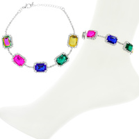 RECTANGLE GEM WITH CRYSTAL RHINESTONE EDGE ANKLET FOOT JEWELRY