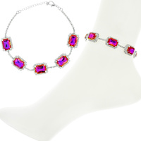 RECTANGLE GEM WITH CRYSTAL RHINESTONE EDGE ANKLET FOOT JEWELRY