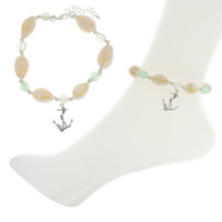 ANCHOR -NAUTICAL THEMED ADJUSTABLE SEA GLASS BEADED CHARM ANKLET