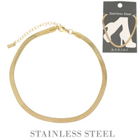 FLAT SNAKE CHAIN ADJUSTABLE ANKLET IN GOLD AND SILVER TONE STAINLESS STEEL METAL