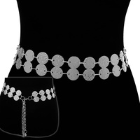 ONE SIZE DOUBLE STRAND DISK CHAIN LINK WAIST BELT WITH CLASP CLOSURE