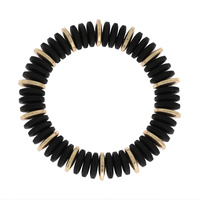 BOHO STYLE NATURAL WOOD DISC BEADED STACKABLE STRETCH BRACELET