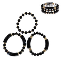 3-PIECE ASSORTED MARBLE BAMBOO TUBE STACKABLE STRETCH BANGLE BRACELET SET