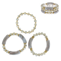 3-PIECE ASSORTED MARBLE BAMBOO TUBE STACKABLE STRETCH BANGLE BRACELET SET