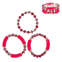 3-PIECE ASSORTED MARBLE BAMBOO TUBE STACKABLE STRETCH BANGLE BRACELET SET