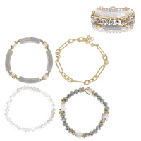 4-PIECE ASSORTED BAMBOO TUBE CHAIN BEADED STACKABLE BRACELET SET