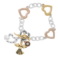 GUARDIAN ANGEL HEART LINK MULTI CHARM TOGGLE BRACELET IN SILVER AND MULTITONE METAL