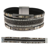 BOHEMIAN STRIPED FAUX LEATHER MULTI-STRAND BRACELET WITH MAGNETIC CLOSURE