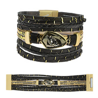 BOHEMIAN MULTI-STRAND STONE MAGNETIC FAUX LEATHER BRACELET