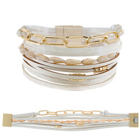 BOHEMIAN BEADED FAUX LEATHER MULTI-STRAND CHAIN BRACELET WITH MAGNETIC CLOSURE