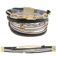 BOHEMIAN BEADED FAUX LEATHER MULTI-STRAND CHAIN BRACELET WITH MAGNETIC CLOSURE