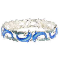 SEA LIFE CRYSTAL RHINESTONE ENAMEL COATED GLITTER DOLPHIN STRETCH BRACELET