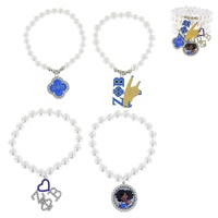 HOWARD UNIVERSITY 1920 ZETA PHI BETA GREEK SORORITY ENAMEL COATED CRYSTAL RHINESTONE PEARL BEADED ADJUSTABLE MULTI CHARM BRACELE