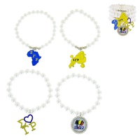 1923 SIGMA GAMMA RHO GREEK SORORITY ENAMEL COATED CRYSTAL RHINESTONE ADJUSTABLE MULTI CHARM PEARL BEADED BRACELET IN SILVER TONE