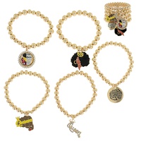 5-PIECE BLACK QUEEN ROYAL CROWN STACKABLE LAYERING STRETCH MULTI CHARM BEADED BRACELET SET