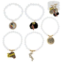 5-PIECE BLACK QUEEN ROYAL CROWN STACKABLE LAYERING STRETCH MULTI CHARM BEADED BRACELET SET