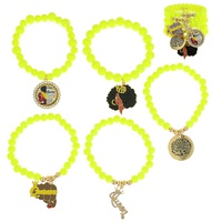 5-PIECE BLACK QUEEN ROYAL CROWN STACKABLE LAYERING STRETCH MULTI CHARM BEADED BRACELET SET